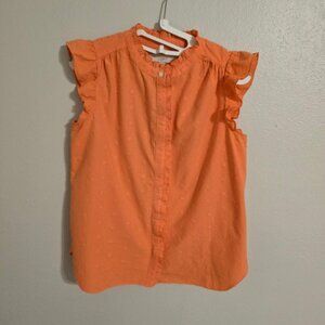 Loft Orange Floral Embroidery Motif Crew Neck Butterfly Sleeve P-XS Button-down
